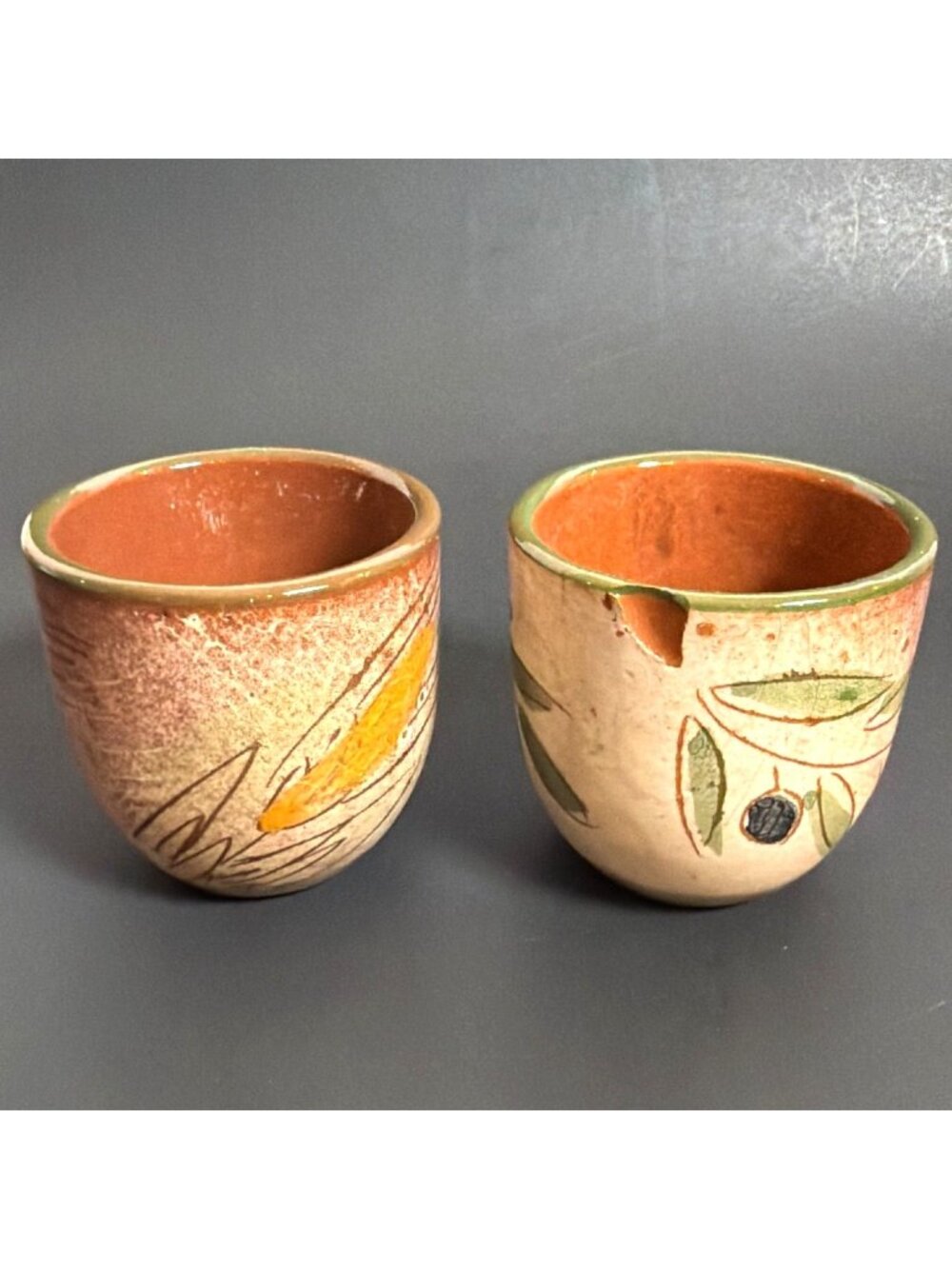VTG Signed Hand Painted Greek Art Pottery Candlestick Holder Floral Tumblers Set - Picture 3 of 16